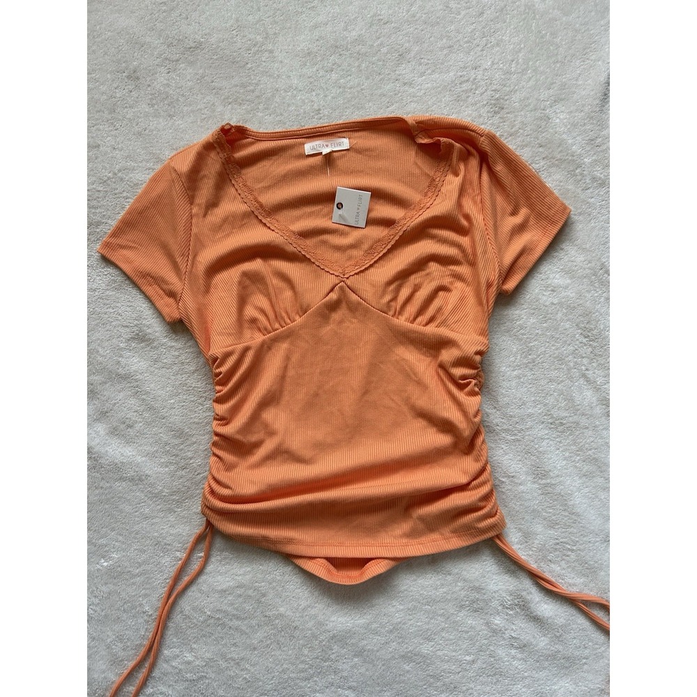 NWT Ultra flirt Orange tie front top ruched Sides sz S #summer #festival #y2k